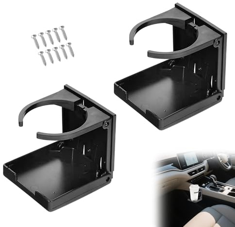 2Pcs Folding Car Cup Holder, Adjustable Car Drink Holders, Space-Saving Van Cup Holder, Universal Bottle Holders with Srews, Fits Truck Boat Van RV Camper Marine Boat Caravan - Easy to Install (Black)