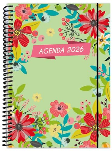 EDIDÁCTICA Agenda 2026 A5 Un Día Por Página 320 Hojas Con Calendario Mensual Diseño Floral Colorido Papel 80g Antitransparente Tapa Plástica Espiral Reforzada Con Goma Ideal Oficina Escuela