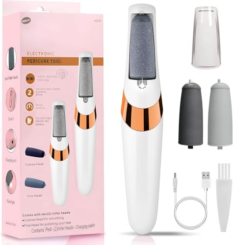 Electric Foot File, Callus Remover for Feet Rechargeable, Professional Smooth Pedicure Kit Foot Scrubber for Dry, Dead, Cracked, Hard Skin, Feet Spa Care Kit for Men & Women(White)