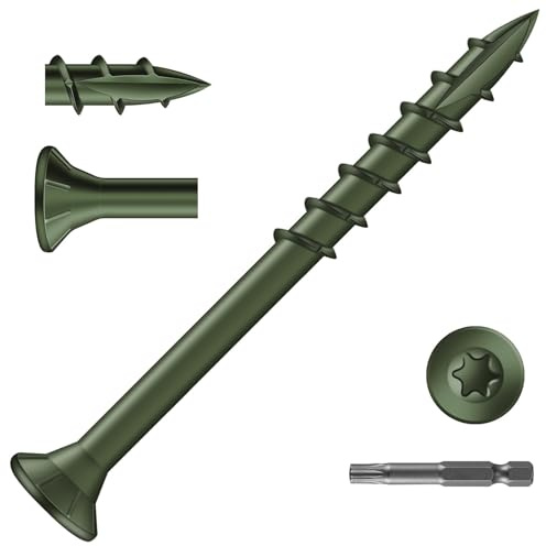 Zynthor 50Pcs 4.2 x 50mm Decking Screws, Green Wood Screws, Flat Head Deck Screw, Torx Drive Screw for Wood Timber, T25 Star Bit Included