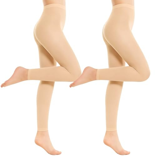 viiotu 2 Pairs 80D Footless Tights Girls, Ultra Soft Velvet Ballet Dance Tights for Girls, Footless Dance Tights Girl Age 2-14 (UK, Age, 8 Years, 12 Years, Regular, 2, Skin)