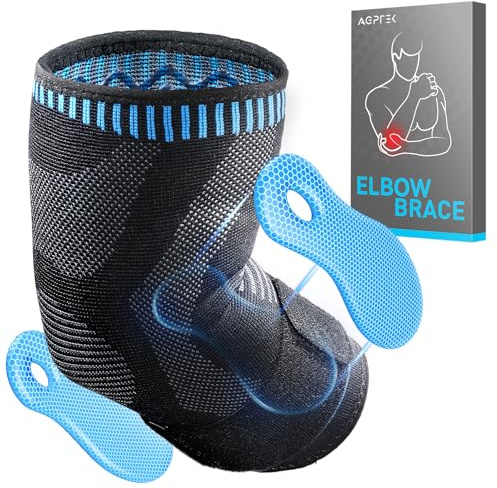 AGPTEK Tutore Epicondilite Gomito, Gomitiera con Cuscinetti in Silicone Laterali, Tutore Gomito con Fascia di Compressione Regolabile, Supporto per Gomito del Tennista e Golfista, Riduzione del Dolore