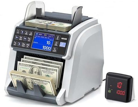 VEVOR Money Counter Machine, Mixed Denomination Bill Cash Counter with CIS/UV/MG/IR/DD/DBL/HLF/CHN Counterfeit Detection, Multi-Currency Support, Money Counting Machine with External Display