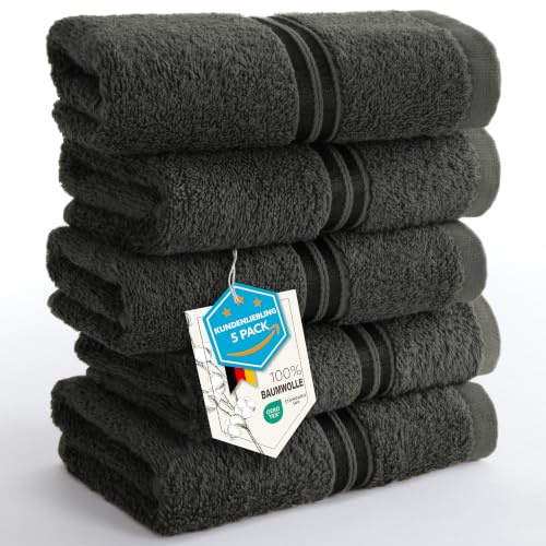 Hammetex Gästhanddukar 5-pack 30x50 cm, 100% Bomullsfrotté | OEKO-TEX-certifierade, mjuka & absorberande, frotté, med hängögla, för badrum, gästtoalett & kök