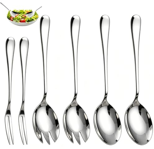 JazRvr Juego de 6 cubiertos para ensalada, 2 cucharas de ensalada + 2 tenedores de ensalada + 2 tenedores de fruta, cubiertos de ensalada de acero inoxidable, cubiertos para ensalada, tenedor, cuchara