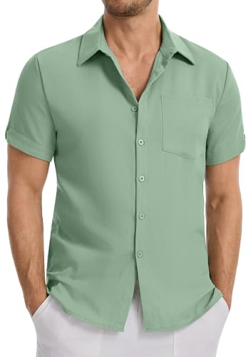 LVCBL Chemise Homme Manches Courtes Chemisette Légère Chemise Décontractée Été Confortable