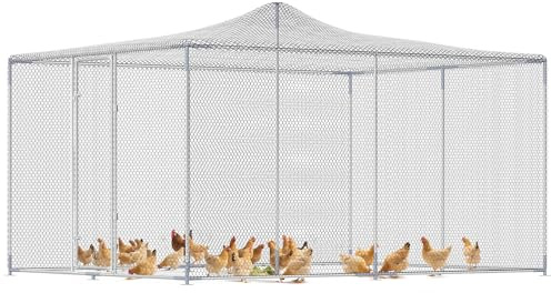 PawHut Pollaio per Galline da Esterno, 4x3x2 m 12m² Grande Recinto per 12-18 Galline in Acciaio Zincato con Porta e Doppi Serratura, Resistente, Gabbia per Polli, Piccoli Animali, Conigli, Anatre, Oca