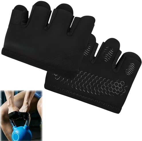 Nexaflow 4 fingrar korta fingrar fitnesshandskar, träningshandskar med halkfri handflata, vadderade sporthandskar för män och kvinnor, för crossfit, styrketräning (svart)