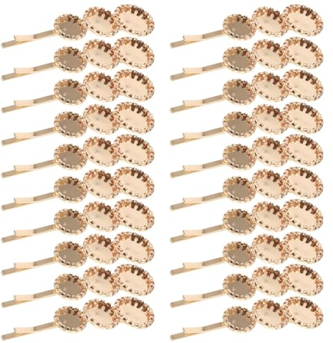 OHPHCALL 20 Pinzas Cabello Artesanales, Base de Horquillas Cabello, Metal Dorado, 20 Piezas, Bandeja Redonda, Diseño Diy, para Peinados Diarios y Manualidades