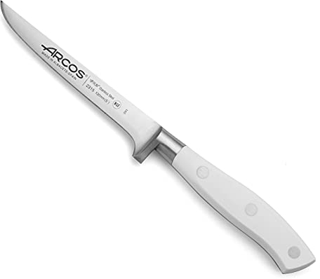 Arcos Coltello Disossatore con Lama in Acciaio Inossidabile Nitrum 130 mm – Professionale per Tagliare Ossa di Carne, Manico Ergonomico in Polipropilene – Serie Riviera Blanc, Colore Bianco