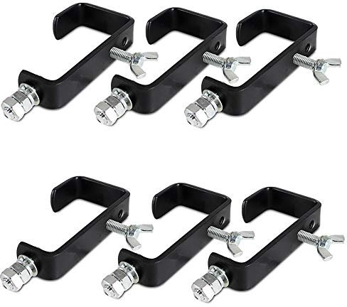 6x BeamZ CC50B Lighting G-Clamp Hooks – Heavy-Duty Black Mounting Clamps for DJ, Disco & Stage Fixtures, Fits Poles Up to 50mm Diameter, Safe 30kg Load Capacity for Trussing & Stands