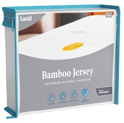 Lucid Bamboo Jersey Waterproof Mattress Protector, Ultra Soft, Full Size