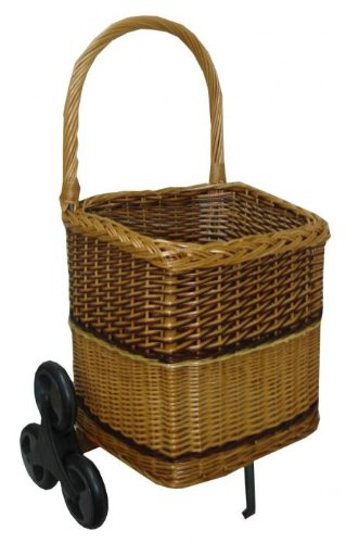 Panier à bûches à roulettes en osier spécial escalier