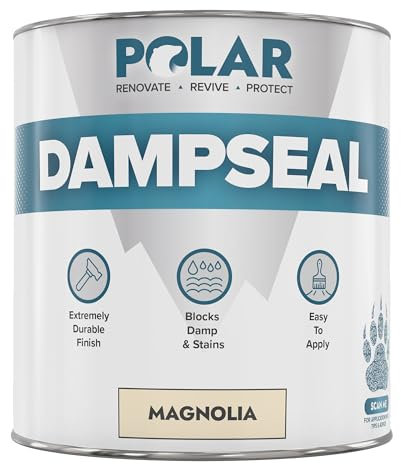 Polar Magnolia Damp Seal Paint - 1 Litre - Matt Finish - Stain Blocker and Anti Damp Proof Paint for Internal Walls & Ceilings - Quick Drying for Wood, Plaster, Cement and Stone