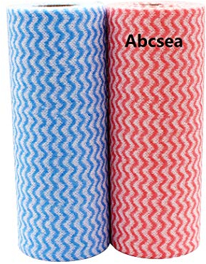 Abcsea 2 wischtucher auf rolle, wischtücher küche, Reinigungstuch, Waschbar Mikrofas, putztuch (rot und blau)