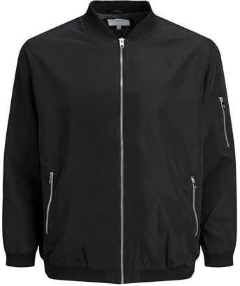 Jack & Jones JJJERUSH Lätt bomberjacka för män i plus storlek, collegejacka, övergångsjacka, stor, extra stor, färger: svart-2, jackstorlek: 8XL
