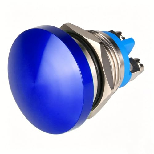 Guuzi 16mm 3V/6V/12V/24V/48V/110V/220V Pulsante Momentaneo Testa a Fungo in Metallo Pulsante di Avvio Rotondo 1NO ON Off Terminale a vite a Cupola con Ripristino Automatico (Blu)