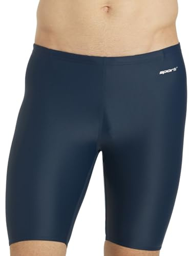 Sporti Men's Athletic Swimwear Jammers, Suitable for Big Boy & Youth Competitve, Abstract Print Jammers, Drawstring Waist - Solid Compression - Navy - 34