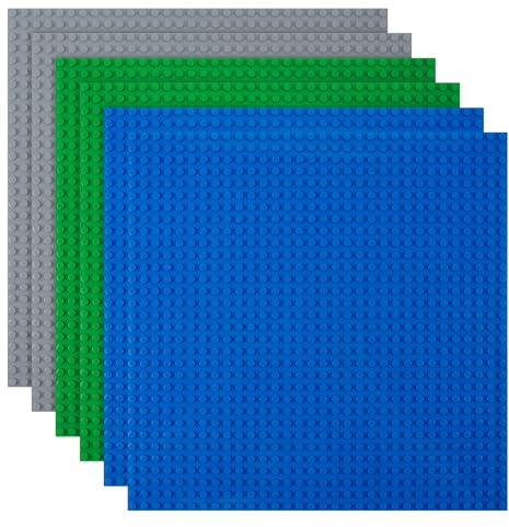 HOTUT Classic Baseplates, 6 Pack Square 32x32 Stud Building Base, 10×10 Large Building Board Base Plates, 100% Compatible with All Major Brands, Build and Display Board Set - Grey/Green/Blue