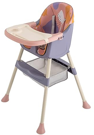 DCSYOG Trona para bebés a partir de 6 meses más, altura regulable, con bandeja doble extraíble, trona para alimentación para bebés, niños y niñas (morado + rosa)