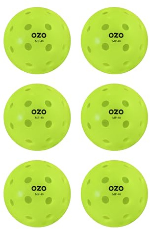 OZO Pickleball - 6er-Set Outdoor-Bälle - 40 Löcher, Rotationsform, Neon Green