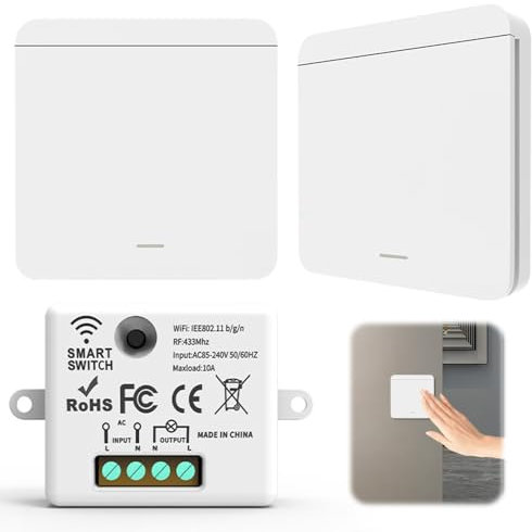 XEERUN Funkschalter Funk-Lichtschalter Set, 2 Stück Funkschalter Licht für Lampe, Funk-Empfänger mit Wand-Schalter 230V, Funk-Wandschalter Bis 70m Reichweite