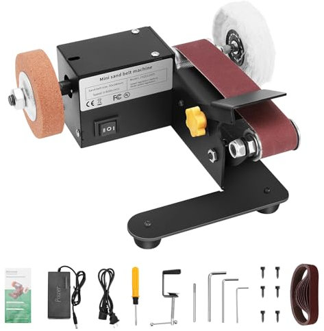 Mini lijadora de banda eléctrica, afilador de cuchillos pequeño de 7 marchas, afilador de pulido ajustable, ángulo de lijado ajustable, con tornillos tensores, amoladora de cinturón