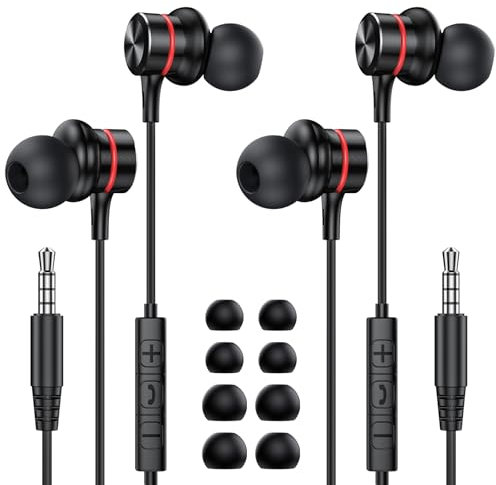 MOSWAG Auriculares con Cable, Auriculares con Micrófono de 3,5 mm, Auriculares con Cable Ruido en El Oído Nancelling, Compatibles con Teléfonos Móviles, Escritorios (2PACK)