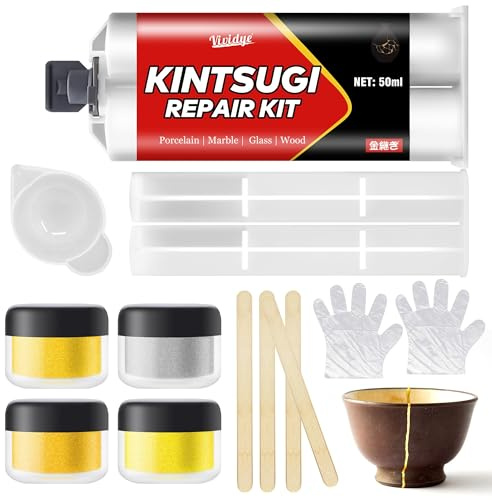 Kintsugi Reparationsset 50 ml, porslinslim diskmaskinssäker för reparation av skålar, tefat, keramiklister reparation meningsfulla gåvor och hantverk, perfekt för nybörjare