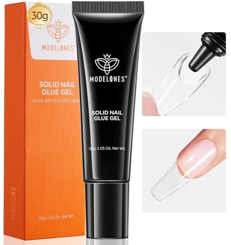 modelones 30g Solide Colle Faux Ongle, Solide Sculpture Builder pour Gel 3D Nail Art, Nail Extensions,Nail Tips, Ongles Pressés, Longue Duré Nail Extend Gel UV/LED Onglerie Nail Glue DIY Nail Art
