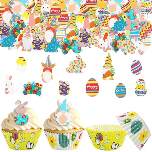 72 Pièces Décoration Gâteau Pâques, 50 Caissettes À Cupcakes Pâques