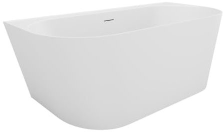 Vente-unique-Halb freistehende Badewanne - 230 L - 160 x 75 x 58 cm - Acryl - Weiß matt - AMOBIA