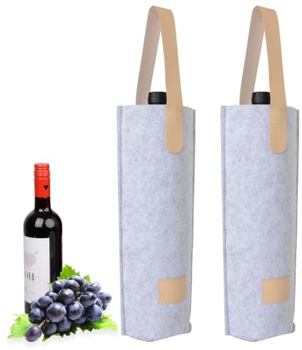QUEXLAI 2 Stück Filz-Weinbeutel, Weinflaschenbeutel, Weinflaschen-Aufbewahrungsbeutel, Getränketaschen, Wiederverwendbare Weinflaschenbeutel für Partys, Picknicks, Reisen (Grau)