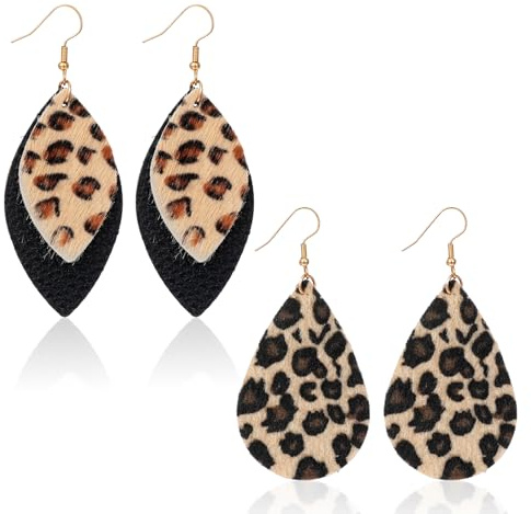 Leo Ohrringe Damen, Tropfenförmige Leoparden-Ohrring, 2 Paar Ohrringe Leopardenmuster, Boho Ohrring, Leoparden Accessoires Für Frauen Und Mädchen Zur Karneval Maskerade Rollenspiele