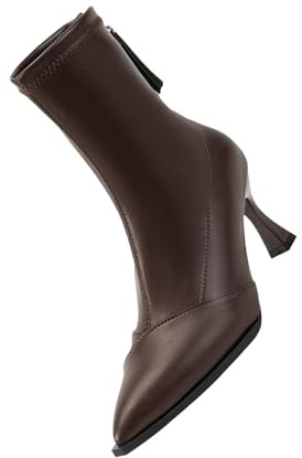 Generisch Botas de mujer con tacón lacado, hasta la rodilla, tacones altos, botines de piel, elegantes y puntiagudos, botas de entretiempo, botas de invierno, botas cortas, marrón, 38 EU