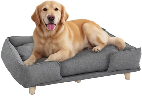 PawHut Divano per cani Poltrona per cani con schienale, gambe in legno Cuccia per cani con poliestere Divano per animali domestici Divano per gatti per cani di grossa taglia fino a 30 kg e 60 cm di