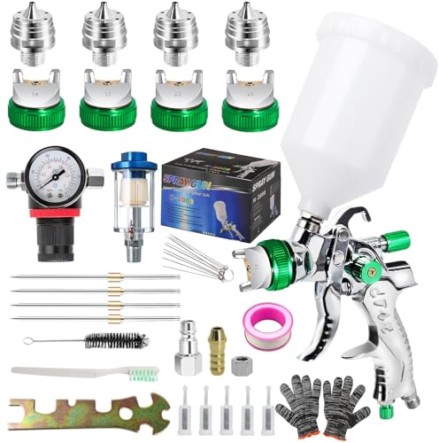 Kit Pistola per Verniciare HVLP,Pistola Vernice a Spruzzo ad Alta Atomizzazione con Regolatore di Pressione,4 Ugelli 1,4 mm 1,7 mm 2,0 mm 2,5 mm,Spruzzatore Vernice per Auto
