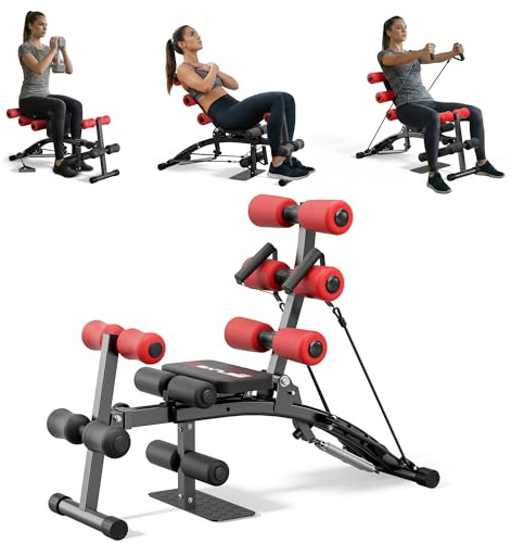 seanleecore Ab Machine with Squat machine, Multi-Functional Adjustable Ab Trainer, Ab Workout Bench for Home Gym, Sit Up Machine for Abdominal & Glutes, Exercise Chair for Full Body Workout