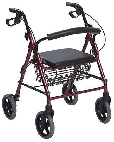 Rollator in Alluminio Pieghevole Rosso - Deambulatore per Anziani con 4 ruote, sedile e freni