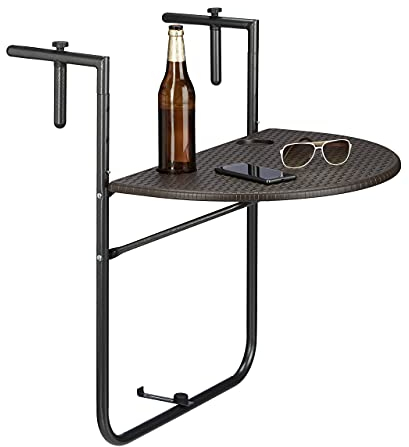 Relaxdays Balkonhängetisch BASTIAN klappbar, 3-fach höhenverstellbarer Klapptisch, Tischplatte B x T: 60 x 40 cm, braun