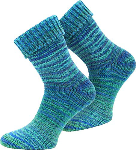 normani 2 Paar Wollsocken - mit Umschlag, im 'Skandinavischen' Style, in bunten Farben erhältlich Farbe Türkis Größe 43-46