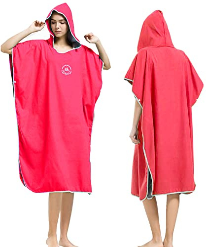 Hiturbo Poncho de serviette en microfibre, aide au changement de plage, poncho de surf pour homme et femme, taille unique, manteau chaud avec capuche
