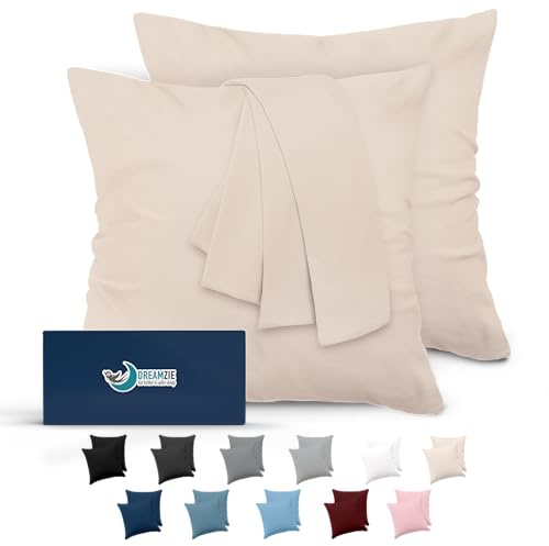 Dreamzie Fundas de Almohada (Juego de 2) - para Las Almohadas 80 x 80 cm, Beige, Microfibra (100% Poliéster) - Fundas de Cojines de Calidad con una Suavidad Incomparable