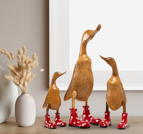 Rikmani - Figura de Madera Botas de Pato de Puntos Rojos - Decoración de Madera Hecha a Mano Figura de Regalo 26 cm