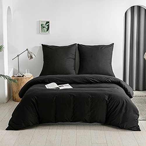 Good Nite sängkläder set 3 delar 100% polyester mikrofiber, bekväm med dragkedja, påslakan, 1 enfärgad påslakan + 2 örngott (svart, 200 x 200 cm 80 x 80 cm x 2)