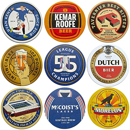 Boot & Ball Rangers FC Beer Mats, Set of 9 Coasters, Football Fan Gift