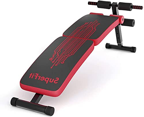 Zimbala Sit Up Bench - Adjustable Utility Slant Board with Reserve Crunch Handle, Abdominal Training Workout Bench for Home Gym (Red)