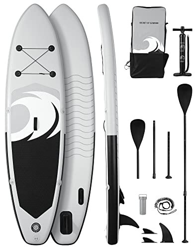 BODIOO Aufblasbar Paddling Board Stand-Up-Paddle-Board SUP mit Premium-Paddle-Board-Zubehör und rutschfestem Deck ISUP-Rucksack-Paddle-Leine-Pumpe für Angel-Yoga für Erwachsene & Jugend & Kind, Weiß