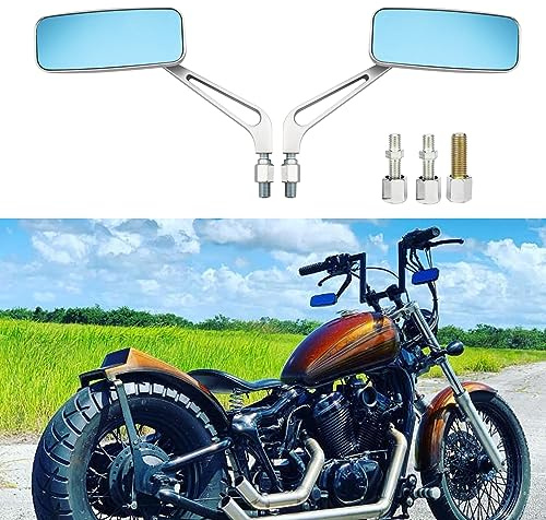 BREDUXSER M8/M10 Motocicleta Espejo Retrovisor Rectangular, Estilo Retro Espejo Lateral de Moto Reemplazo para Street Bikes Sport Bikes Chopper Cruiser Scooter (Plata)