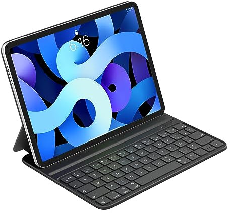 HOU Teclado Delgado para iPad Air 6/5/4/Pro 11, Air 11(M3/M2, 2025/2024), Funda de Imitación de Cuero con Teclado, Ángulo Ergonómico, Diseño del Idioma Español Ñ, Negro